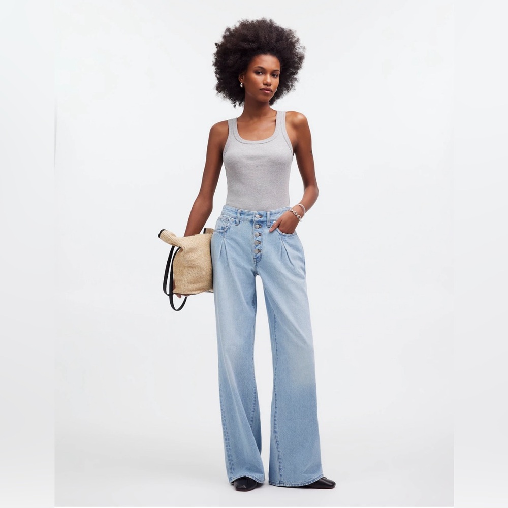 NWT Madewell Superwide-Leg Jeans in Cather Wash: Button-Front Edition Size 28